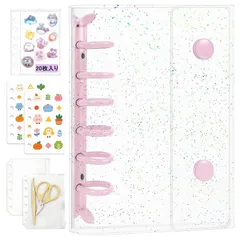 便利ファイル 写真整理 カード メモ 文房具 推し活 女の子 (ピンク×キラキラ) シールバインダー 6穴 シール収納 A7かわいい クリアバインダー ミニ ミニシール帳 カードスリーブ 3層構造 A7サイズ シール帳 透明 バインダー