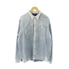 ダブルアールエル RRL 加工 ストライプ デニム シャツ 長袖 前開き コットン XL ライトブルー /NR ■OS ■AD