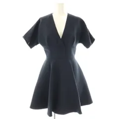 クリスチャンディオール Christian Dior カシュクール半袖ワンピース 膝丈 ウール シルク混 34 紺 /NR ■OS