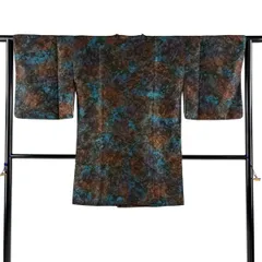 【美品】 道行 身丈93cm 裄丈63.5cm S 和装コート 角衿 草花 ぼかし 水色 正絹 秀品 【中古】