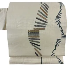 【美品】 名古屋帯 秀品 幾何学 ベージュ 正絹 【中古】