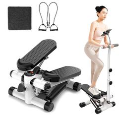 ☆新品☆Esluve ステッパー ハンドル付き健康ステッパー 静音 健康器具 運動器具 筋トレ 有酸素運動 体幹 ひねり くびれ ウエスト ダイエット トレーニング コア ステップ台 お腹 室内 家庭用 高齢者向け 負荷調節 スマホスタンド a4237384