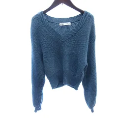 ザラ ZARA ニット セーター Vネック 長袖 S 水色 ライトブルー /AU