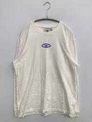 adidas アディダス Tシャツ/カットソー M ホワイト 前面プリント バックプリント ブランドロゴ ミドル丈 長袖 クルーネック(丸首)