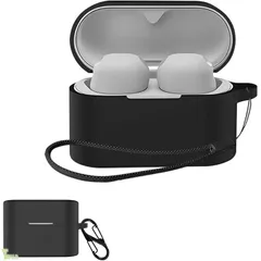 ケース For SONY WF-1000XM6 対応 ケース 紛失防止用のフックを搭載した 軽量 キズ防止 防塵 傷つきにくい 柔らかなシリカゲルのスポーツクールなデザイン 衝撃 吸収 スリム ソフト ケースカバー 落下防止保護(ブラック)