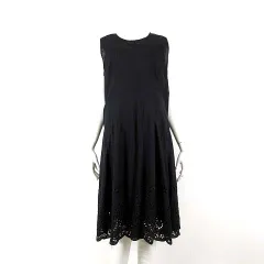 BRILLANTE ブリランテ ワンピース フレアワンピース コットン ノースリーブ エンブロイダリー 刺繍 M-L 黒 ブラック ペチコート付 美品