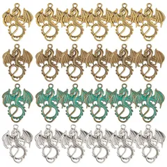 【新品】 SUNNYCLUE　レトロの浪　24個4色　ヴィンテージ　チャーム　ドラゴン　レトロ　チャーム　龍　ブロンズ　パーツ　フライングドラゴン　イヤリング　竜　ピアス　西方　ネックレス　ロリータ　合金チャーム　魔法　透かし　キーホルダー　ブレスレット　 0