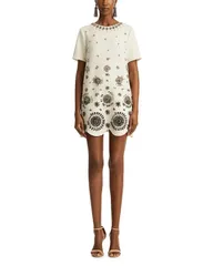 オスカー デ ラ レンタ レディース トップス ワンピース ウール 刺繍 Oscar de la Renta Short Sleeve Embroidered Stretch Wool Cocktail Dress Ivory アイボリー
