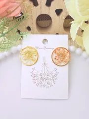 押し花 ワイヤー花束耳飾り(orange×yellow)