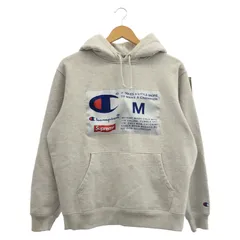 【中古】Supreme×Champion 18AW Label Hooded Sweatshirt サイズM グレー シュプリーム[19]