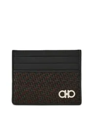 フェラガモ メンズ アクセサリー 財布 レザー FERRAGAMO Gancio Woven Leather Card Case Brown ブラウンのサムネイル