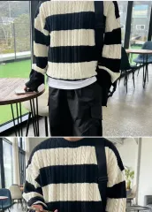 ボーダー柄 ケーブル編み オーバーサイズ ニット