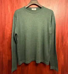 ▲訳あり商品▲ MADE IN ENGLAND製 JOHN SMEDLEY クルーネックウールコットンセーター グリーン Sサイズのサムネイル