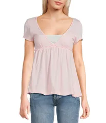 アーバンアウトフィッターズ レディース トップス シャツ BDG Urban Outfitters Tina Short Sleeve Babydoll Topink ピンクのサムネイル