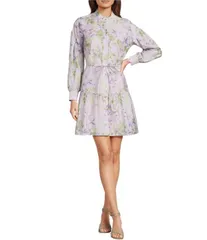 アレックスマリー レディース トップス ワンピース フラワー柄 プリント リネン フラワー Alex Marie Wren Printed Linen Blend Floral Mandarineckline Long Sleeve Dress Lilac F