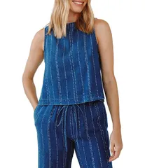 ベラダール レディース トップス シャツ ノースリーブ Bella Dahl Woven Striped Round Neck Sleeveless Top Indigo Stripe インディゴのサムネイル