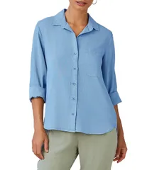 ベラダール レディース トップス シャツ Vネック ボタンダウン Bella Dahl Woven Split VNeck Long Sleeve Button Down Shirtidal Blueのサムネイル