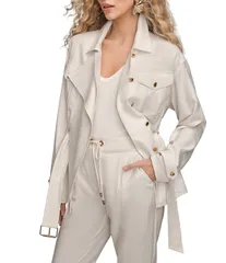 ダナキャラン レディース アウター コート コットン ジャケット Donna Karan Coordinating Cotton Twill Point Collar Long Sleeve Beltのサムネイル