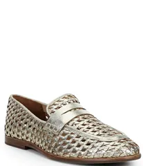 フライ レディース シューズ スリッポン・ローファー レザー Frye Faith Woven Leather Penny Loafers Gold ゴールド