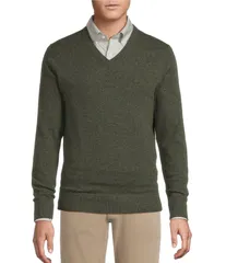ダニエル クレミュ メンズ アウター ニット・セーター Vネック セーター Cremieux Blue Label VNeck Cashmere Sweater Olive Heather ヘザーのサムネイル