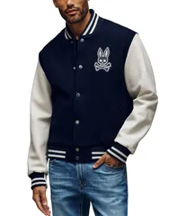 サイコバニー メンズ アウター ジャケット・ブルゾン レザー ジャケット Psycho Bunny Jacob Varsity Leather Bomber Jacket Navy ネイビーのサムネイル