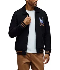 サイコバニー メンズ アウター ジャケット・ブルゾン ジャケット Psycho Bunny Dante Pique Varsity Jacket Black ブラックのサムネイル