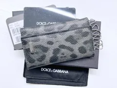 美品　DOLCE＆GABBANA　ドルチェ＆ガッバーナ　ロゴプレート　レオパード　PVC　キーケース　グレー　BP0090
