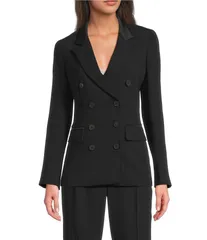 マレーラ レディース アウター コート サテン ブレザー Marella Stella Lapel Collar Satin Double Breasted Blazer Black ブラックのサムネイル