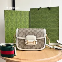 新品 本日特価 GUCCI グッチ ショルダーバッグ 658574 ホースビット 1955 ミニ スモール GGスプリームキャンバス レザー ベージュ ホワイト 2way ショルダーバッグ 斜め掛け ゴールド金具
