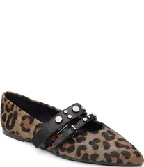 アッシュ レディース シューズ パンプス プリント ASH Britnie Leopard Print Hair Calf Studded Mary Jane Flats MilitaryBlackのサムネイル