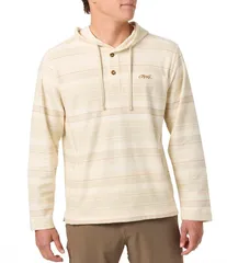 オニール メンズ アウター ニット・セーター パイル ONeill Bavaro Striped Long Sleeve French Terry Hooded Pullover Cream クリームのサムネイル