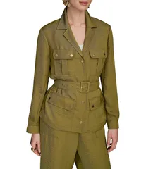 ダナキャラン レディース アウター コート ジャケット Donna Karan Ripple Twill Belted Utility Jacket Smoky Olive オリーブのサムネイル