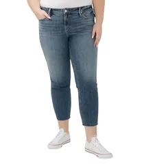 シルバー ジーンズ レディース ボトムス デニムパンツ プラスサイズ アンクル Silver Jeans Co Plus Size Elyse Ankle Straight Frayed Hem Jeans Serenade