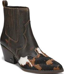 サムエデルマン レディース シューズ ブーツ・レインブーツ プリント ブーツ レザー Sam Edelman West Leather and Cow Print Calf Hair Western Inspired Booties Brown Multi ブ
