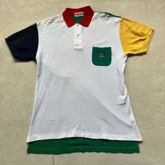 【オールドミキハウス】 MIKI HOUSE （ミキハウス） マルチカラーポロシャツ 半袖ポロシャツ ポケット 刺繍ロゴ ワンポイント 配色 ヴィンテージ レトロ ゴルフ スポーツ メンズ Lサイズ