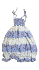 ヴィンテージ パッチ 花柄 エンブロイダリー レース スカイブルー ONE PIECE