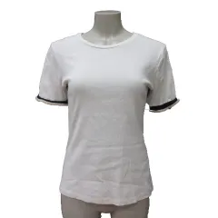 ザラ ZARA Tシャツ カットソー クルーネック 半袖 M 白 ホワイト 黒 ブラック 金色 ゴールドカラー /MS