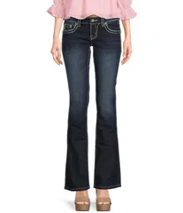 ミスミー レディース ボトムス デニムパンツ ブーツカット ローライズ ブーツ ジーンズ Miss Me Loose Saddle Border Stitch Flap Pocket Low Rise Bootcut Jeans Dark Blue ブルー