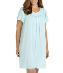 ミス エレーン レディース アンダーウェア ナイトウェア プラスサイズ Miss Elaine Plus Size Round Neck Tricot Short Nightgown Seafoam