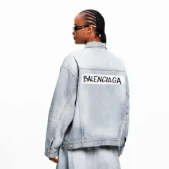 バレンシアガ レディース アウター ジャケット・ブルゾン デニム ロゴ Balenciaga Womens Tape Logo Denim Jacket Dirty Blue ブルーのサムネイル