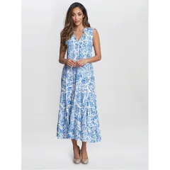 ジーナバッコーニ レディース トップス ワンピース ノースリーブ Gina Bacconi Lolita Sleeveless Summer Dress BLUE WHITE ホワイト