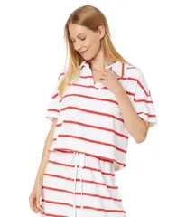 ヴァインヤードヴァインズ レディース トップス シャツ パイル Vineyard Vines Terry Towel Relaxed Polo Stripe WhiteFlame ホワイト