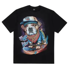 [Four leaf] 犬 tシャツ おもしろ メンズ 半袖 夏服 面白い ビッグシルエット ティーシャツ イヌ ネタ プリント 犬柄 綿100 オリジナル 大きいサイズ 面白 カジュアル コットン トップス 黒 [ブラック] [XL]