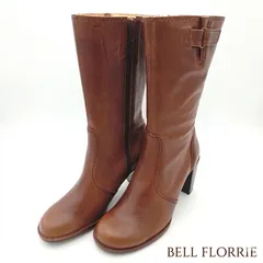 BELL FLORRIE 日本製 S ブラウン ミドルブーツ レザー調 サイドジップ 太ヒール ベルフローリー レディース DEC-0114のサムネイル