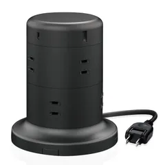 【人気商品】エレコム 電源タップ タワー型 延長コード USB PD 45W 固定パーツ付 雷ガード ほこりシャッター 2ｍ ブラック ECT-2120BK