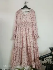 花柄 ロング ONE PIECE ピンク シフォン フラワー