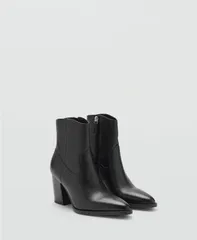 マンゴ レディース シューズ ブーツ・レインブーツ アンクル レザー MANGO Womens Leather Pointed Ankle Boots Black ブラックのサムネイル