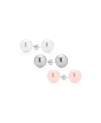 ブリング レディース アクセサリー ピアス・イヤリング Bling Jewelry Set of 3 Grey Pink White Simulated Pearl Ball Stud Earringsterling Silver 12MMulticolor