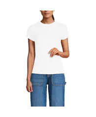ランズエンド レディース トップス シャツ ミニ Tシャツ Lands End Womens Drapey Rib Fitted Short Sleeve Mini TShirt White ホワイト