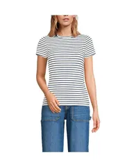 ランズエンド レディース トップス シャツ ミニ Tシャツ Lands End Womens Drapey Rib Fitted Short Sleeve Mini TShirt Ivorydeep sea navy stripe アイボリー